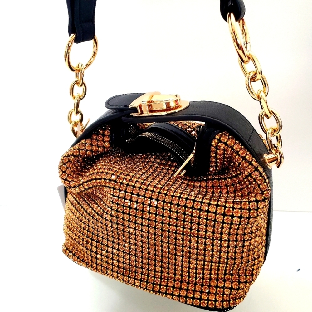 Caleesa Gold Rhinestones Bling Crossbody Bag - Picture 3 of 11